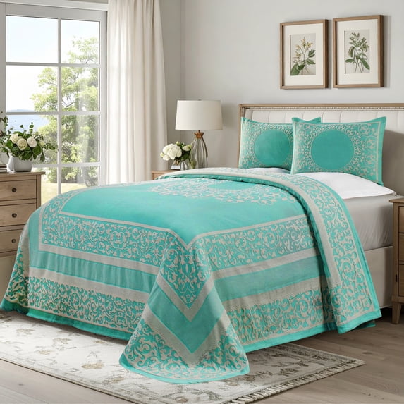 Superior 2-Pieces High-Durability Cotton-Blend Bedspread Set, Twin, Turquoise