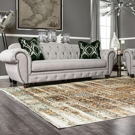 Superior Beige 8 ft. x 10 ft. Damask Patchwork Indoor Area Rug