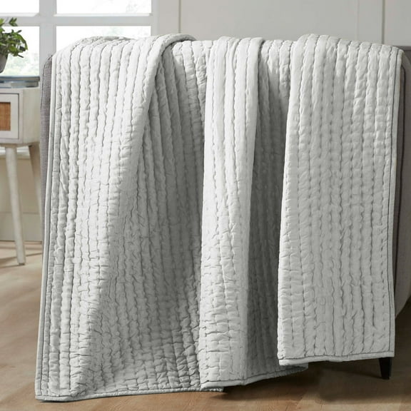 Superior Bella 100% Silk Pick Stitch Quilt, Throw, Grey/Silver