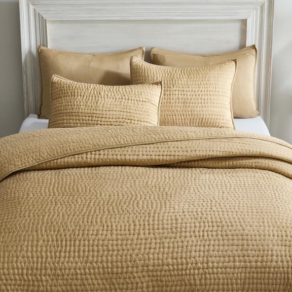 Superior Bella 100% Silk Pick Stitch Quilt and Sham Set, King, Light Brown