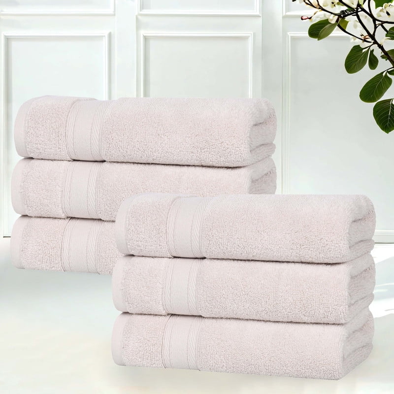 Superior Belmont 6 Piece Zero Twist Hand Towels, Ultra Soft Cotton Towels, Silver