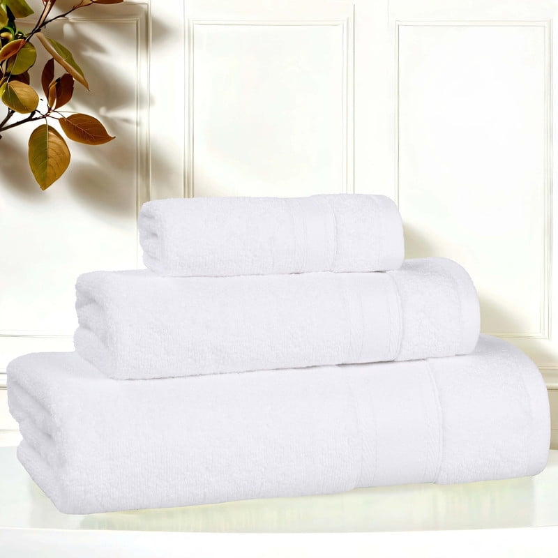 Superior Belmont 3 Piece Zero Twist Towel Set, Ultra Soft Cotton Towels, White