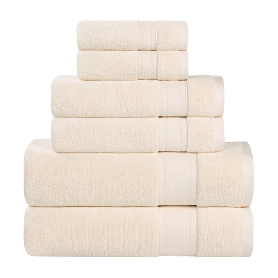 Superior Belmont 6 Piece Zero Twist Towel Set, Ultra Soft Cotton Towels, Ivory