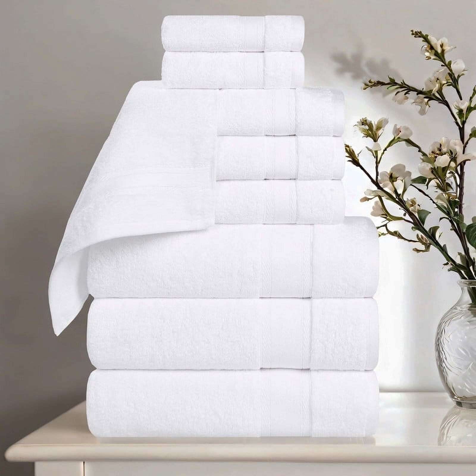 Superior Belmont 9 Piece Zero Twist Towel Set, Ultra Soft Cotton Towels, White