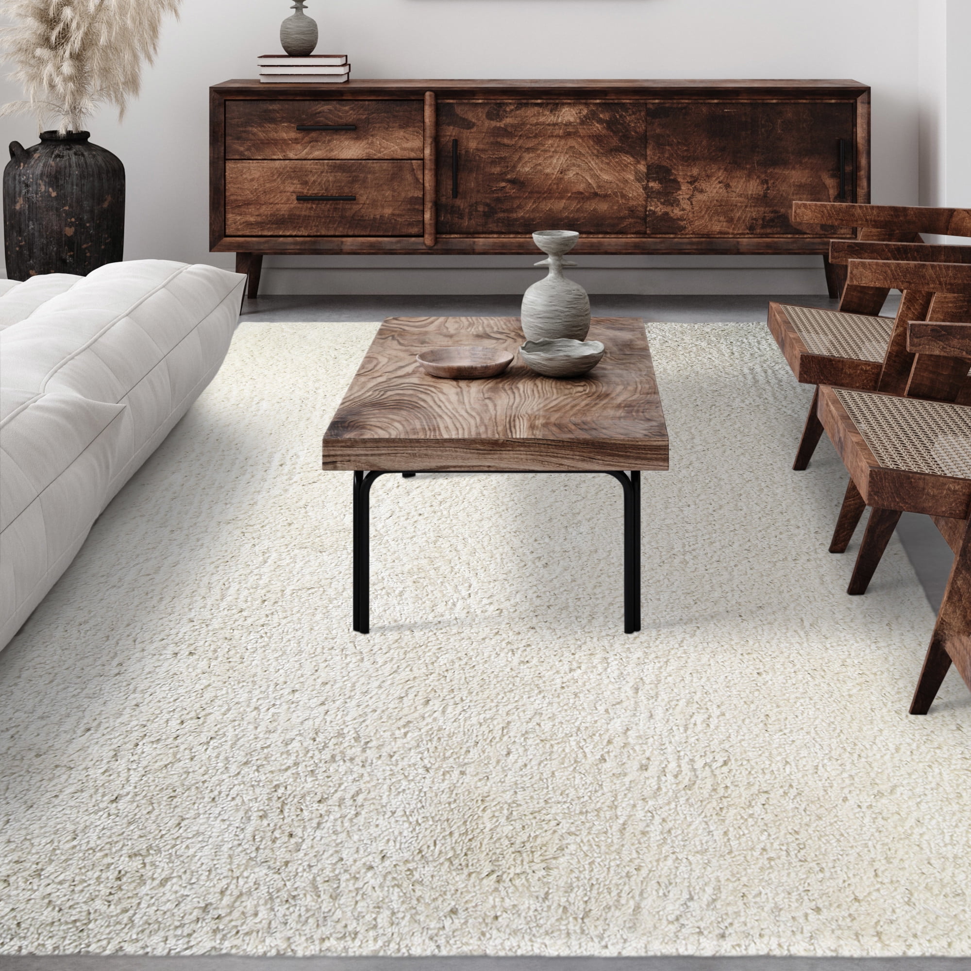 Superior Berlin Indoor Plush Shag Area Rug, 5' x 8', Ivory