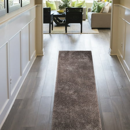 Superior Berlin Indoor Plush Shag Runner Rug, 2'7" x 8', Taupe