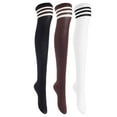 thumbnail image 1 of Big Girls Women's 3 Pairs Fancy Design, Thigh High Cotton Boot Socks Size 6-9 Black, Coffee, White, 1 of 2