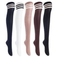 thumbnail image 1 of Big Girls Women's 5 Pairs Fancy Design, Thigh High Cotton Boot Socks Size 6-9 Black, Coffee, Khaki, White, Navy, 1 of 2