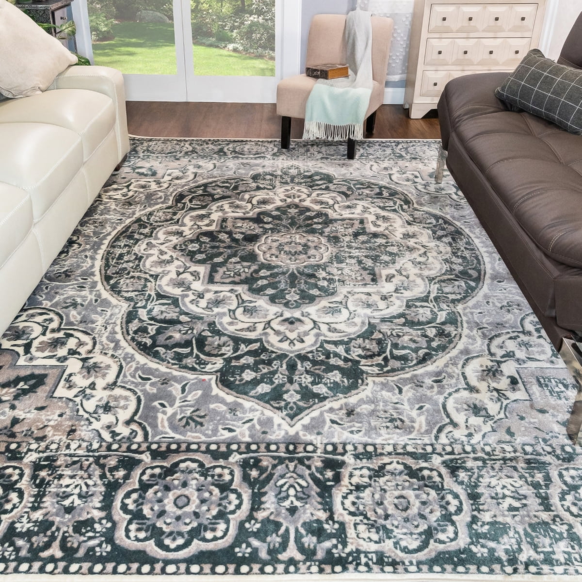 Superior Bodhi Floral Medallion Indoor Area Rug, 4' x 6', Nightfall ...