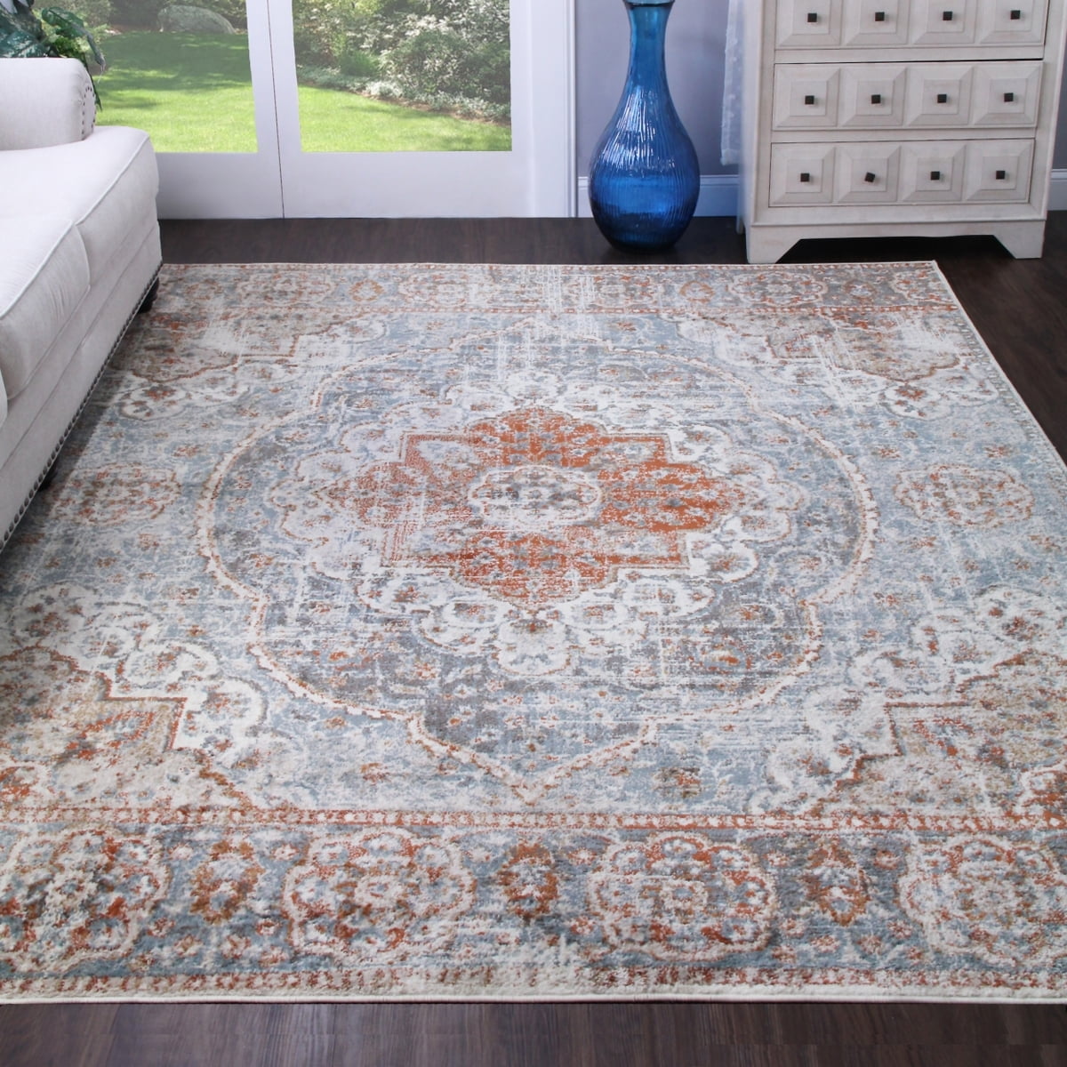 Canal Blue Medallion Indoor Area Rug, 5' x 8', Easy Care
