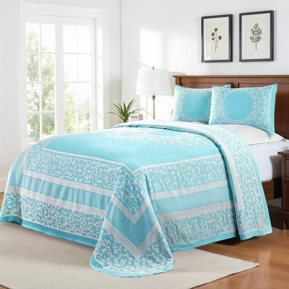 Superior Bohemian Mandala Lightweight Cotton Blend Woven Jacquard Bedspread Set, Full, Aqua