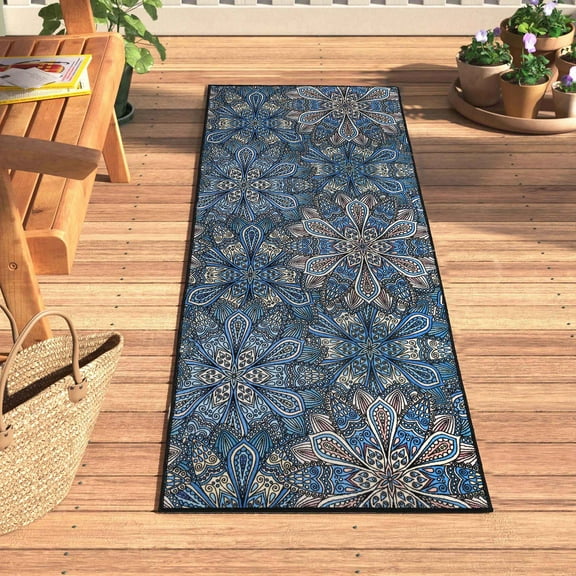 Superior Boho Floral Indoor Outdoor Area Rug, 2' 7" x 6', Blue