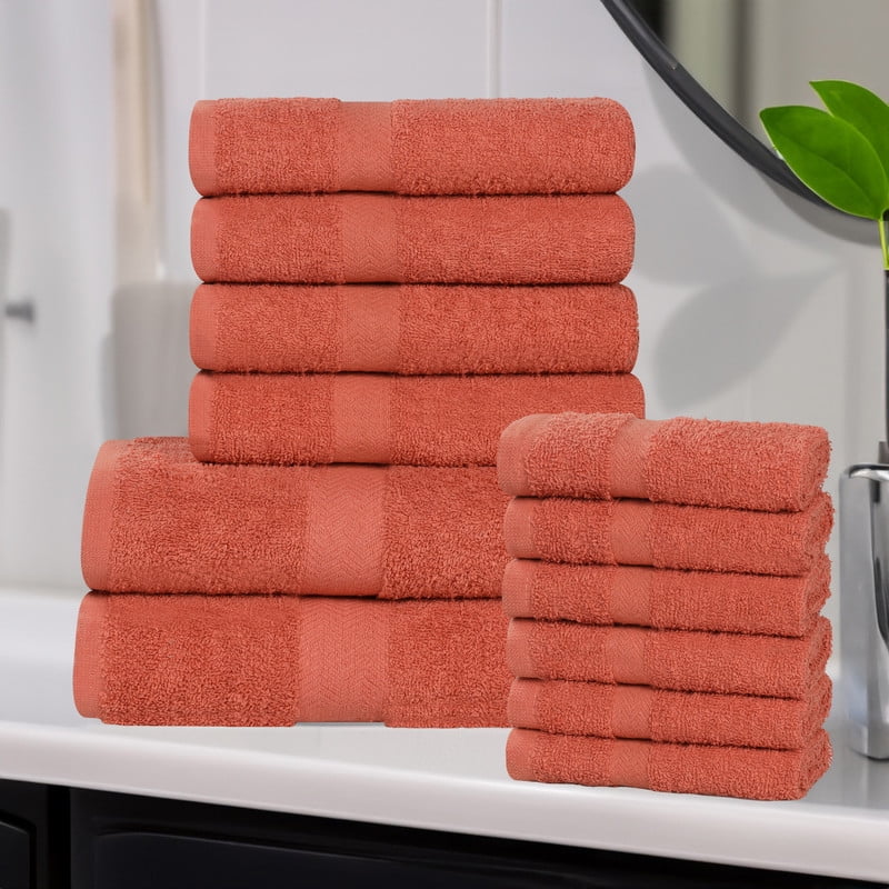 Superior Franklin 12-Piece Cotton Towel Set, Super Soft Quick Dry Fade Resistant Towels, Coral