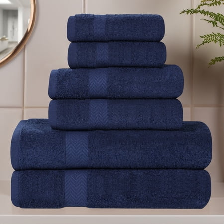 Superior Franklin 6-Piece Cotton Towel Set, Super Soft Quick Dry Fade Resistant Towels, Navy Blue