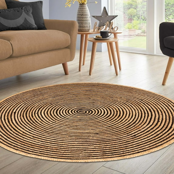 Superior Braided Jute Handwoven Indoor Outdoor Area Rug, 8' Round, Black