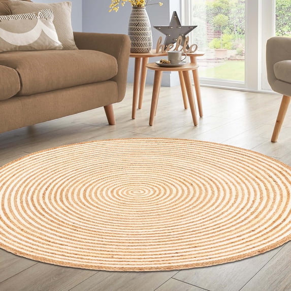 Superior Braided Jute Handwoven Indoor Outdoor Area Rug, 10' Round, Ivory