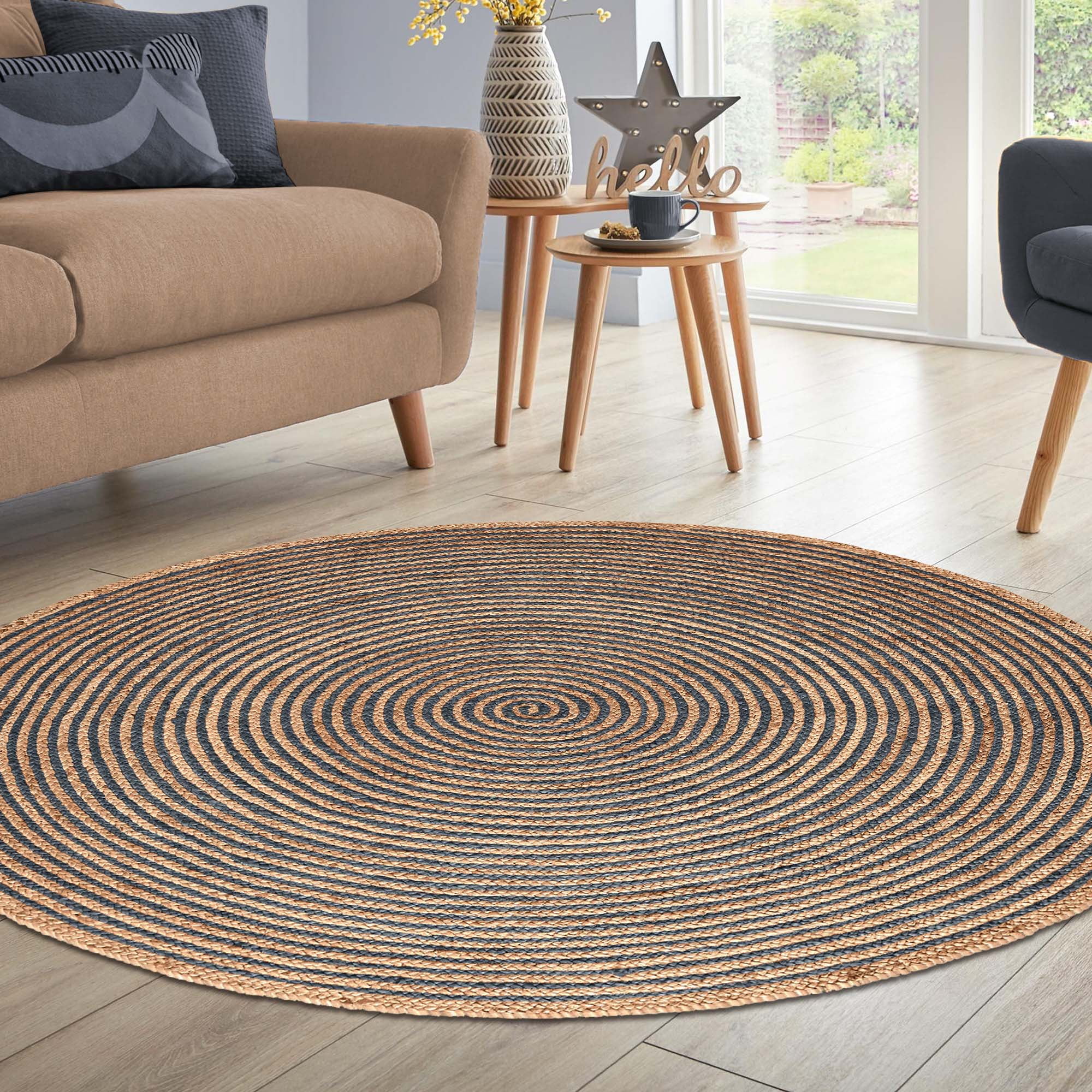 Lenexa Navy Blue Handwoven Jute 8' Round Area Rug