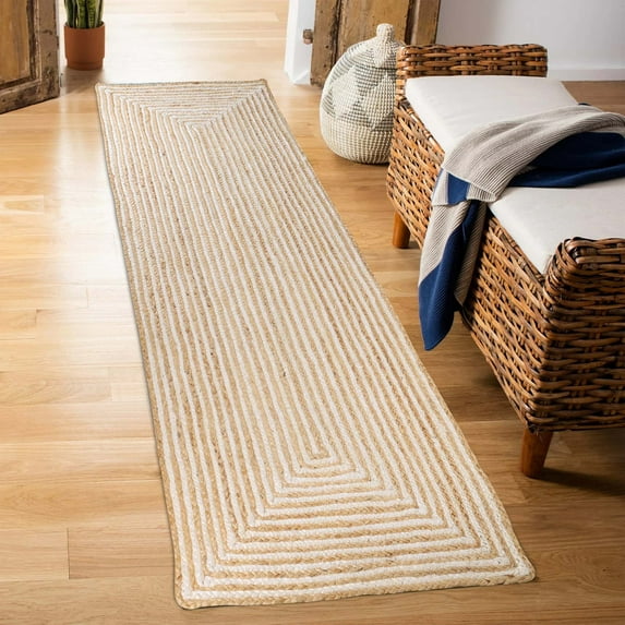 Superior Braided Jute Handwoven Indoor Outdoor Area Rug, 2'6" x 12', Ivory