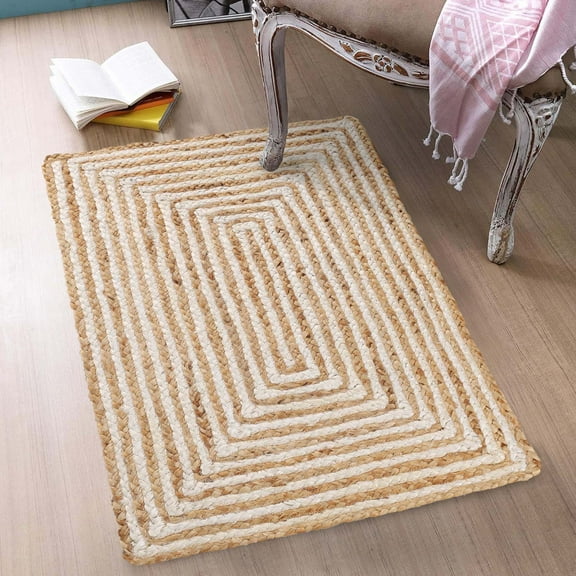 Superior Braided Jute Handwoven Indoor Outdoor Area Rug, 2' x 4', Ivory