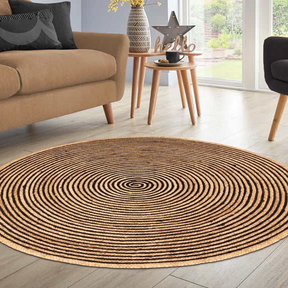 Superior Braided Jute Handwoven Indoor Outdoor Area Rug, 4' Round, Black