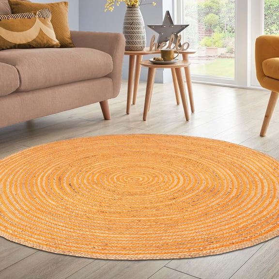 Superior Braided Jute Handwoven Indoor Outdoor Area Rug, 4' Round, Orange