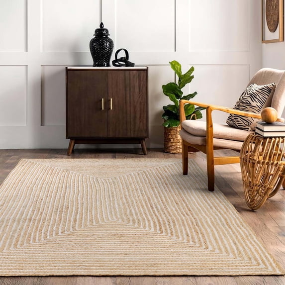 Superior Braided Jute Handwoven Indoor Outdoor Area Rug, 4' x 6', Ivory