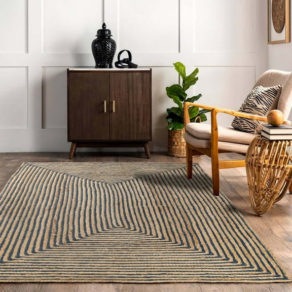 Superior Braided Jute Handwoven Indoor Outdoor Area Rug, 4' x 6', Navy Blue