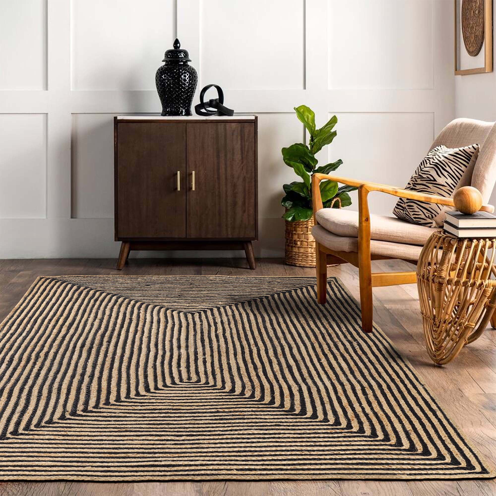 Superior Braided Jute Handwoven Indoor Outdoor Area Rug, 5' x 8', Black