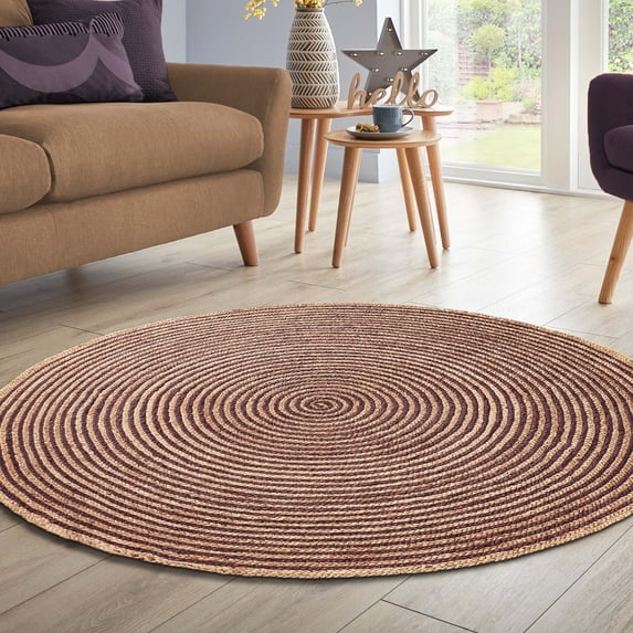 Superior Braided Jute Handwoven Indoor Outdoor Area Rug, 6' Round, Purple