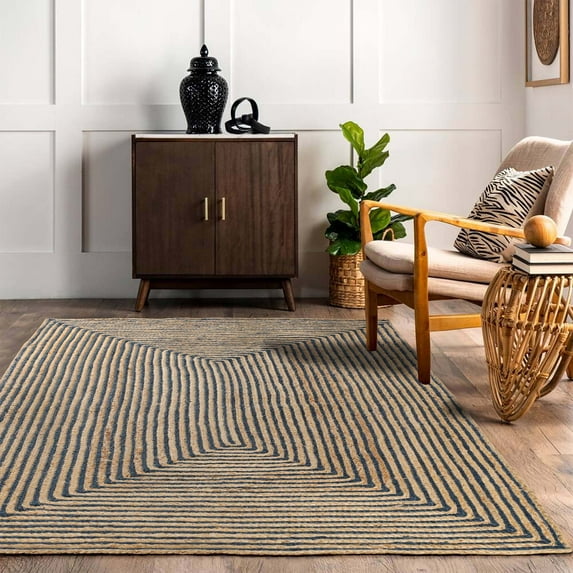 Superior Braided Jute Handwoven Indoor Outdoor Area Rug, 6' x 9', Navy Blue