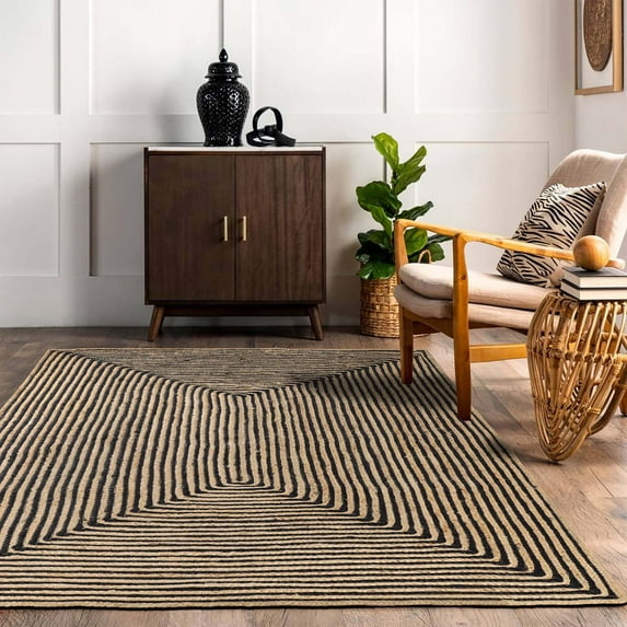 Superior Braided Jute Handwoven Indoor Outdoor Area Rug, 8' x 10', Black