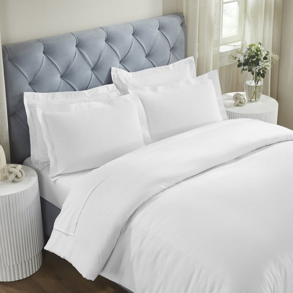 Superior Brandon Embroidered Cotton Duvet Cover Set, Full/Queen, White/White