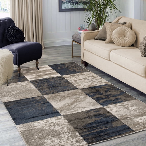 Superior Brentwood 5' x 8' Area Rug, Modern Abstract Rugs for Living Room Bedroom, Black