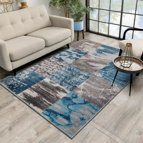 Superior Brentwood 8' x 10' Area Rug, Modern Abstract Rugs for Living Room Bedroom, Blue