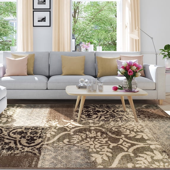 Superior Bristol 2' x 3' Indoor Area Rug, Damask Rugs for Living Room Bedroom, Ivory-Light Blue