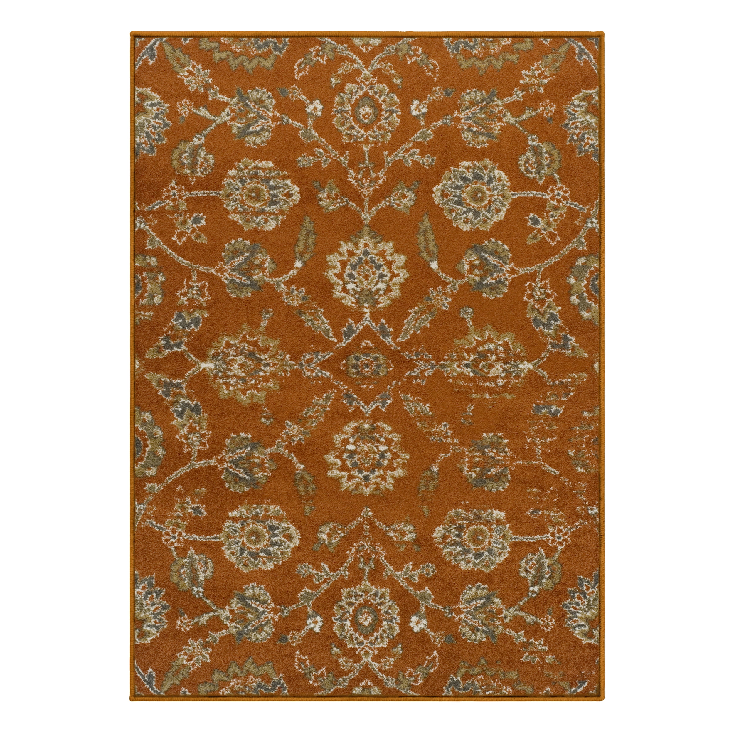 Superior Brookshire Floral Rustic Indoor Area Rug, Orange, 5' x 8