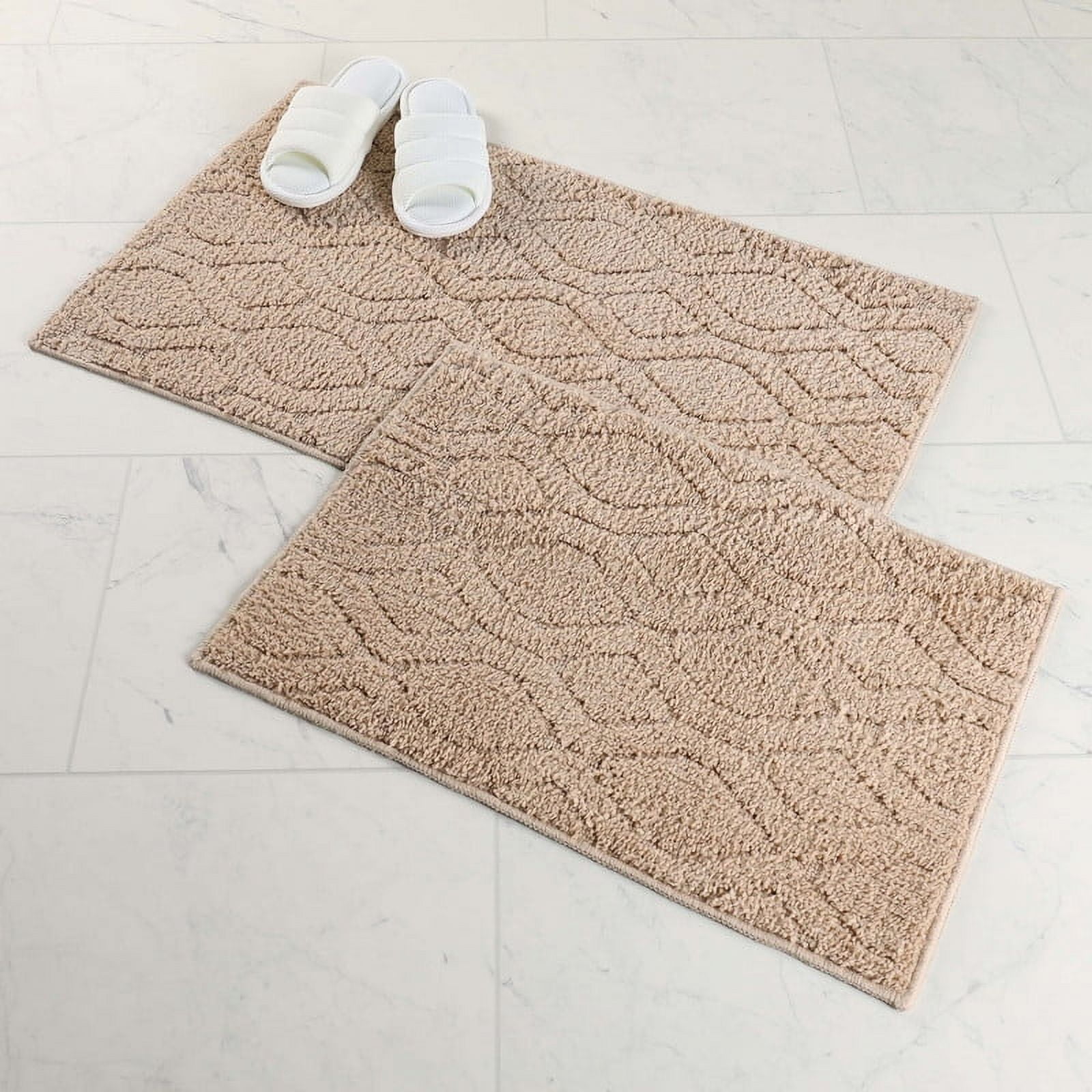 Superior Beige Polyester Geometric Diamond Medium Bath Rug Set