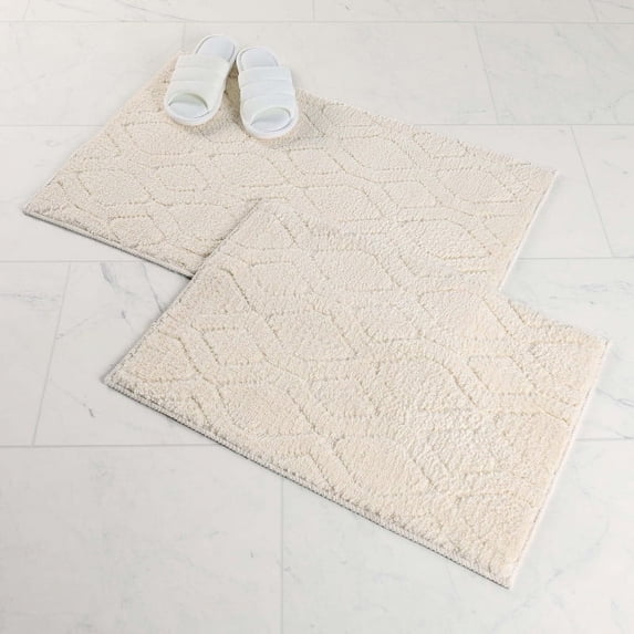 Superior Brou Geometric Diamond Washable Bath Rug, Set of 2, Medium, Ivory