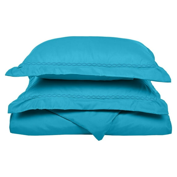 Superior Brushed Microfiber Solid Embroidered Wrinkle-Free Duvet Cover Set, Full/ Queen, Aqua