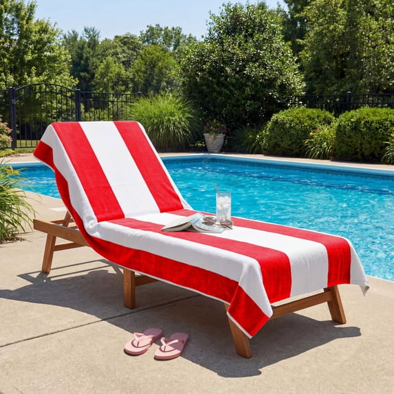 Superior Cabana Cotton Towel/ Chaise Lounge Chair Cover Set of 2, Red