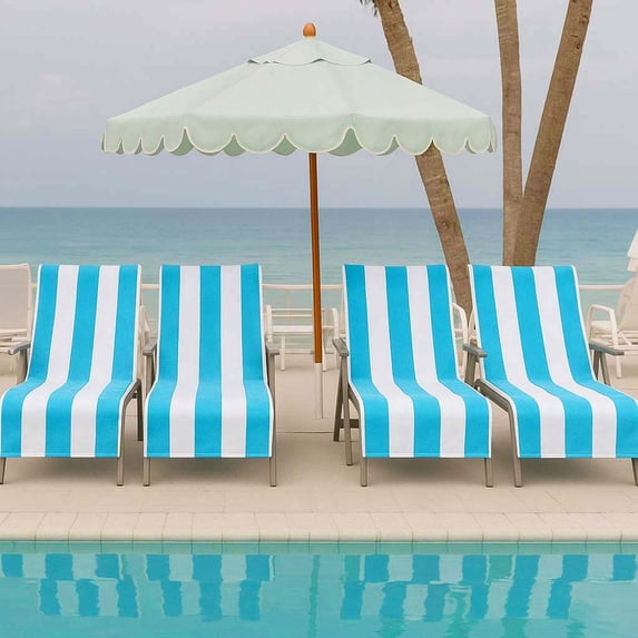 Superior Cabana Cotton Towel/ Chaise Lounge Chair Cover Set of 4, Turquoise
