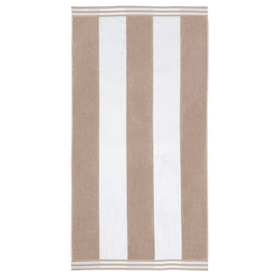Superior Cabana Striped 1-Piece Oversized Cotton Beach Towel, Taupe