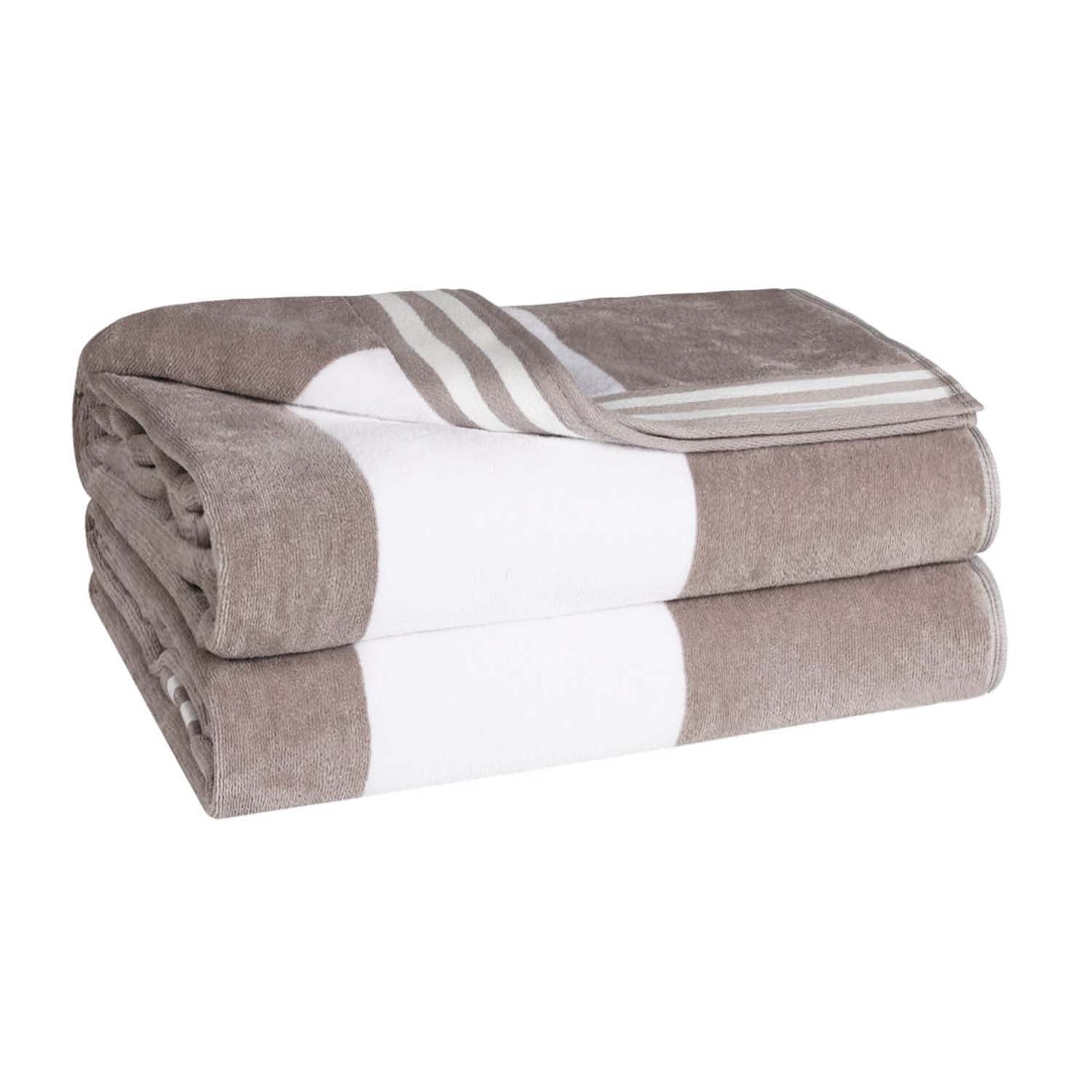 Superior Cabana Striped 2-Piece Oversized Cotton Beach Towel Set, Light Grey