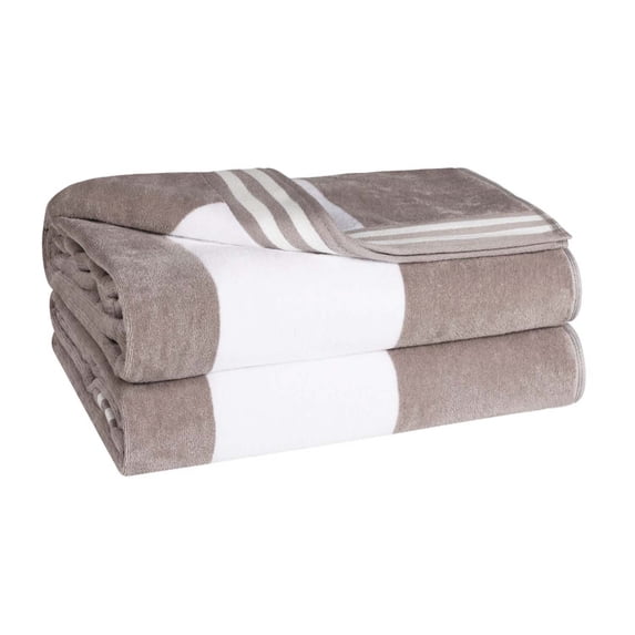 Superior Cabana Striped 2-Piece Oversized Cotton Beach Towel Set, Light Grey