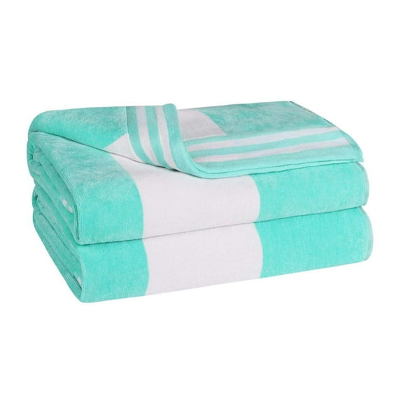 Superior Cabana Striped 2-Piece Oversized Cotton Beach Towel Set, Mint