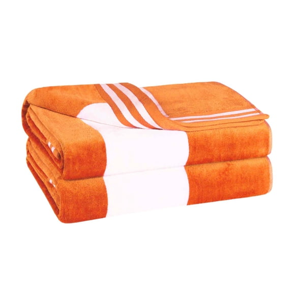 Superior Cabana Striped 2-Piece Oversized Cotton Beach Towel Set, Orange
