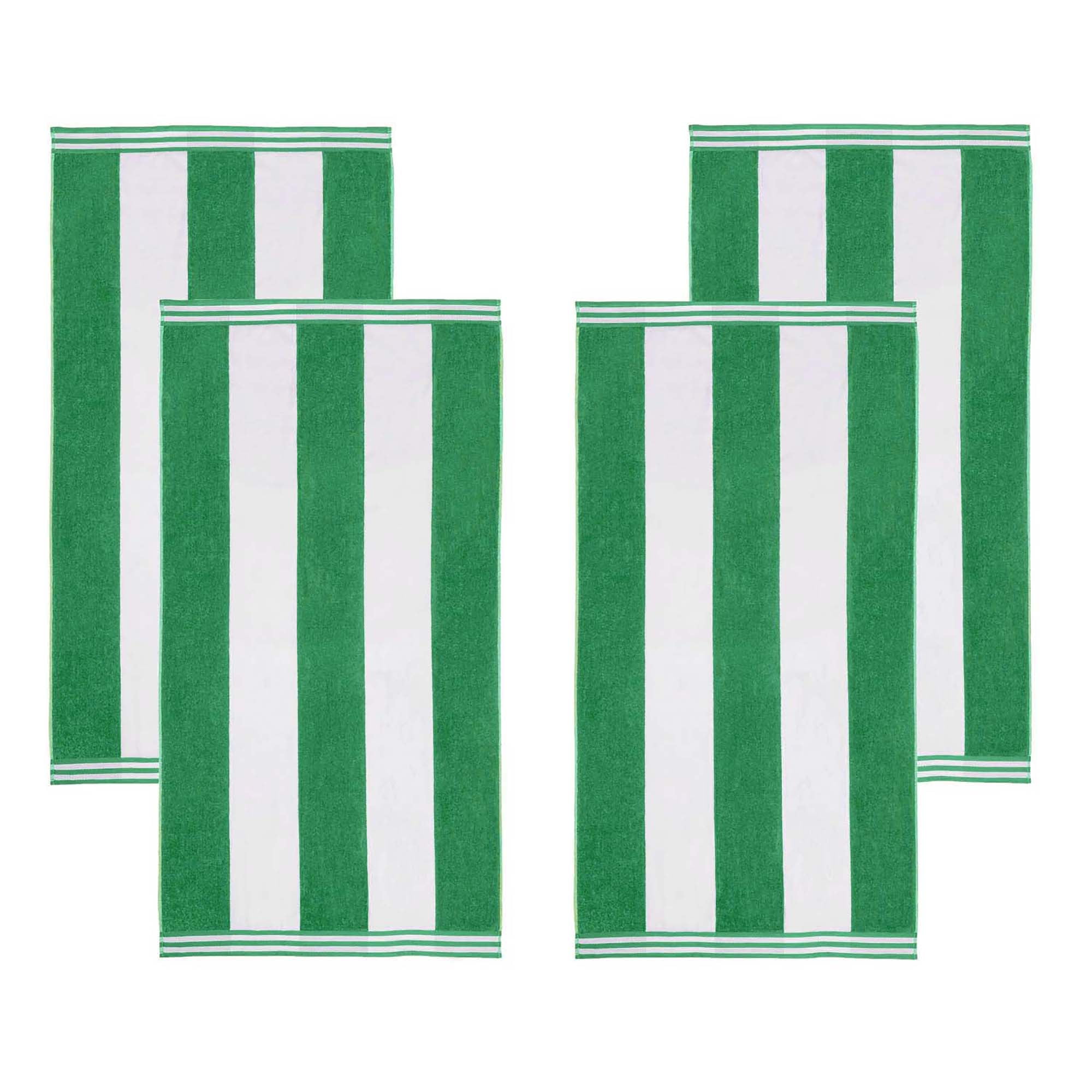 Superior Cabana Striped 4-Piece Oversized Cotton Beach Towel Set, Dark Green