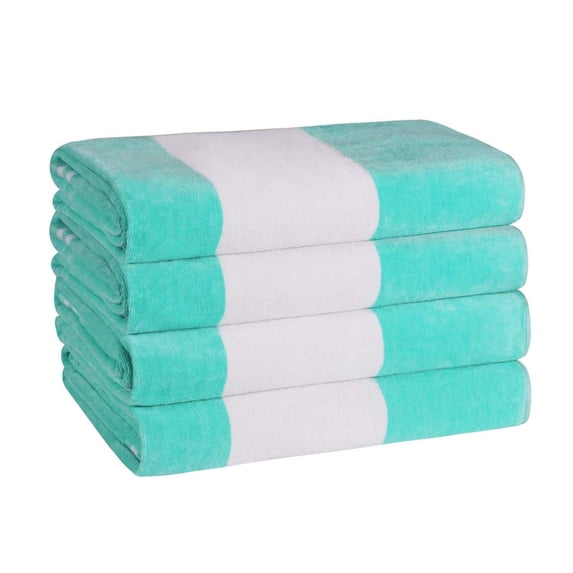 Superior Cabana Striped 4-Piece Oversized Cotton Beach Towel Set, Mint