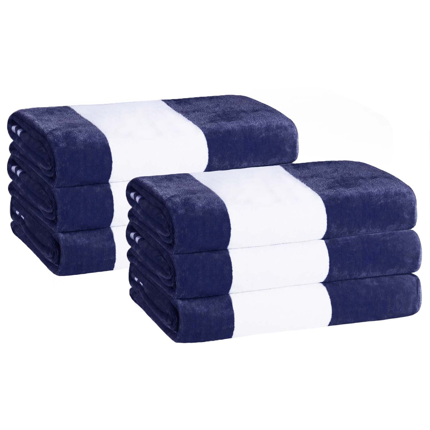Superior Cabana Striped 6-Piece Oversized Cotton Beach Towel Set, Blue