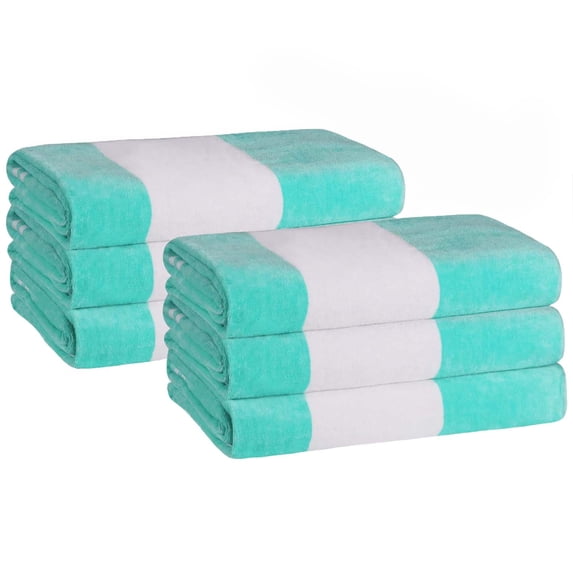 Superior Cabana Striped 6-Piece Oversized Cotton Beach Towel Set, Mint